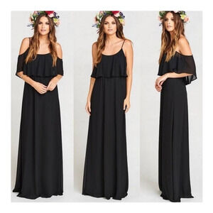 Show Me Your MuMu Caitlin Ruffle Maxi Dress Black Chiffon XS NWT